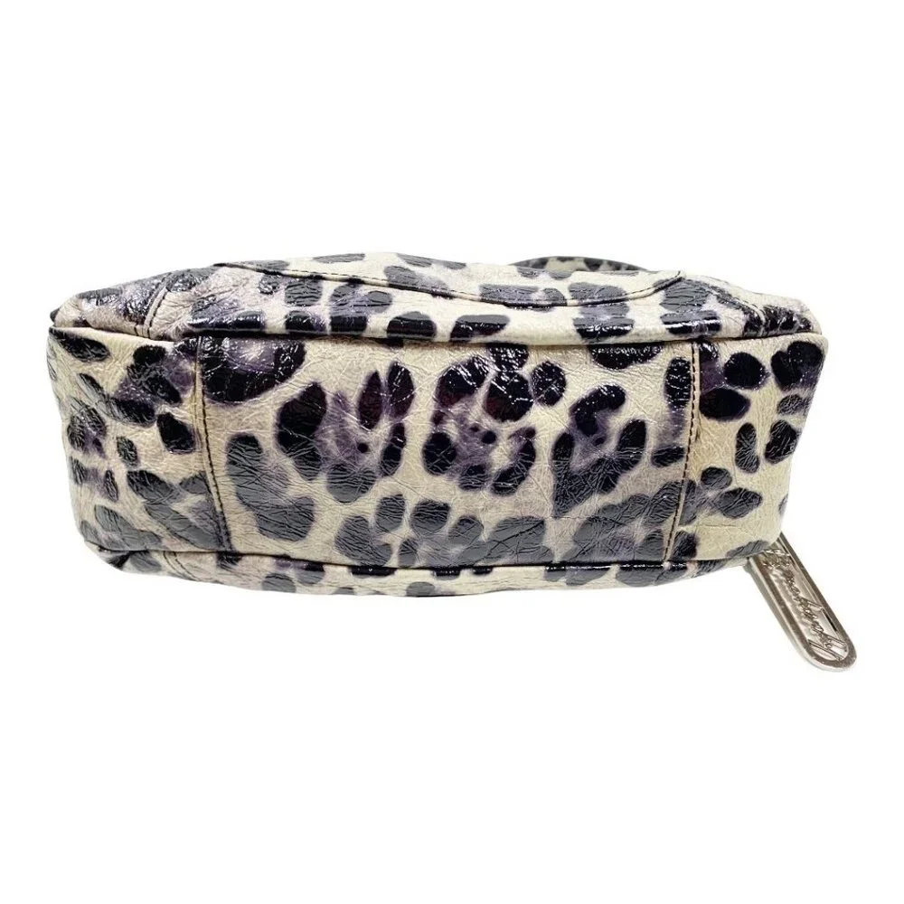 B. Makowsky Shiny Leopard Print Genuine Leather Satchel Handbag Purse - Picture 8 of 16